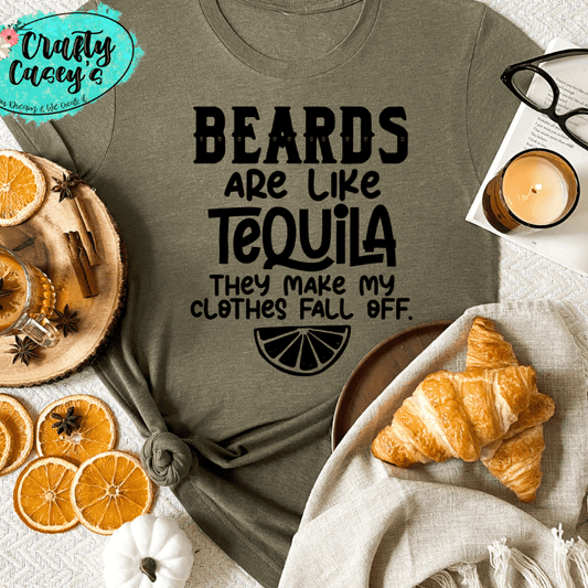 Beards And Tequila Graphic Shirt adult funny, and alcohol humor graphic shirt design by Crafty Casey's