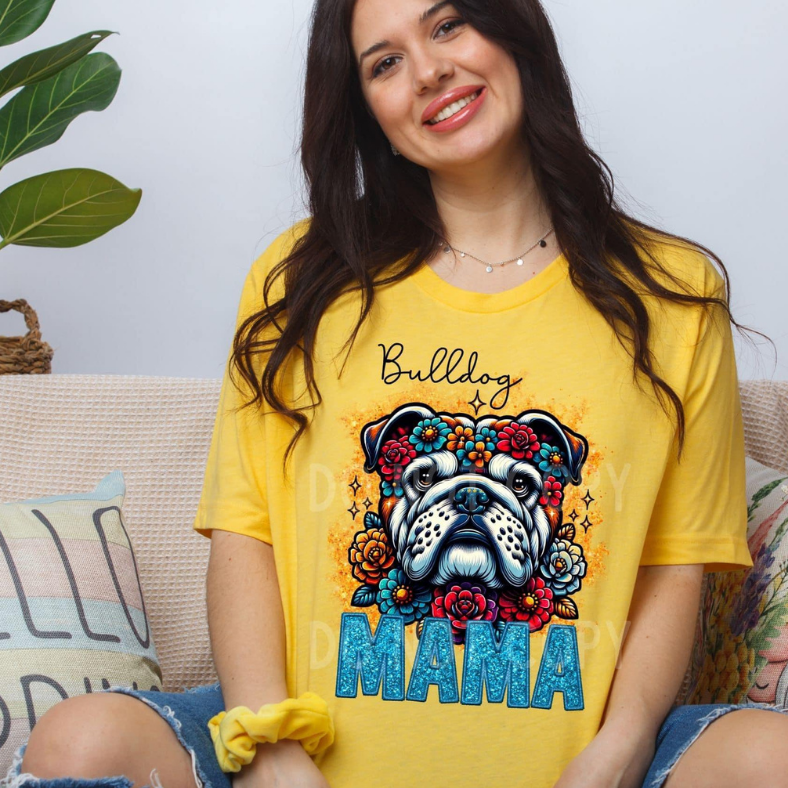 Bull Dog Mama Faux Glitter Tee