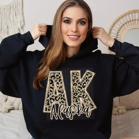 Faux Embroidered Cheetah Alabama - Kansas Hoodie