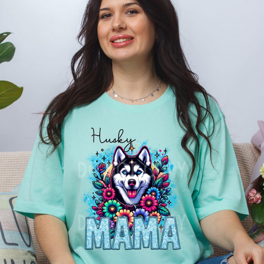 Husky Dog Mama Faux Glitter Tee