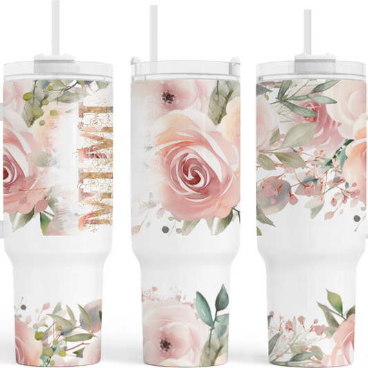 MiMi Pink Roses 40 oz. Tumbler