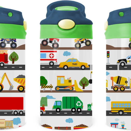 Trains, Planes, Automobiles kids 12 oz Water Bottle Flip Top