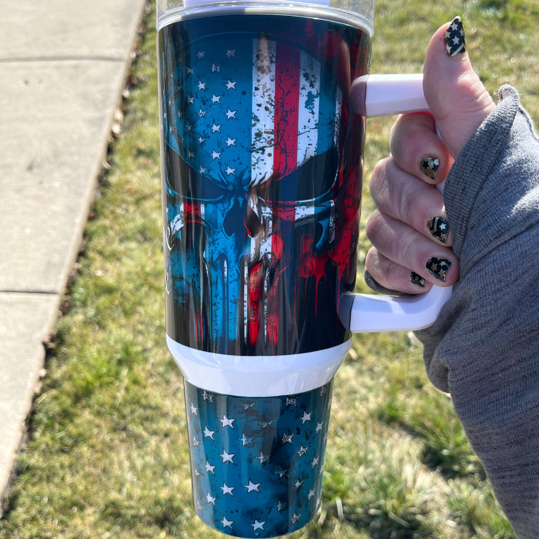 We The People Distressed Skull Teal 40 oz.Tumbler