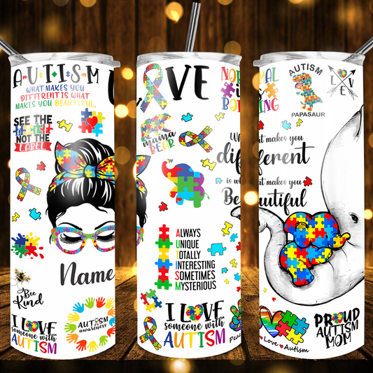 Autism Mom Bun Elephant Add Your Name -Drink Tumbler