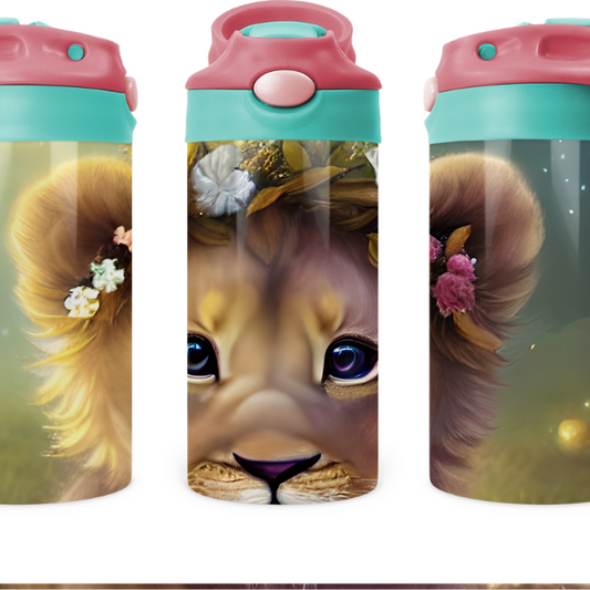Baby Cub White Flower Kids 12 oz Water Bottle Flip Top
