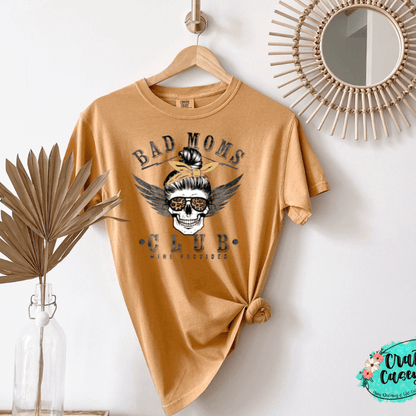 Bad Mom's Club Graphic Shirt adult funny, mom, and alcohol humor graphic shirt design by Crafty Casey's