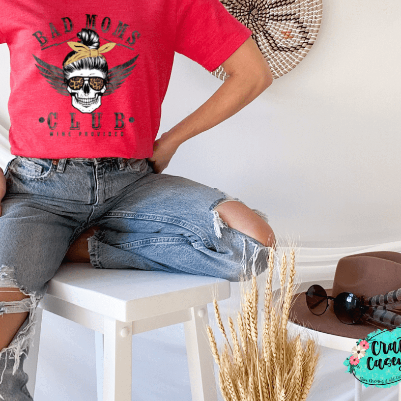 Bad Mom's Club Graphic Shirt adult funny, mom, and alcohol humor graphic shirt design by Crafty Casey's