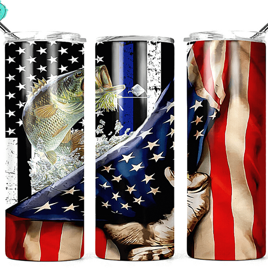 Bass Fish Police Blue Line U.S. Flag Tumbler