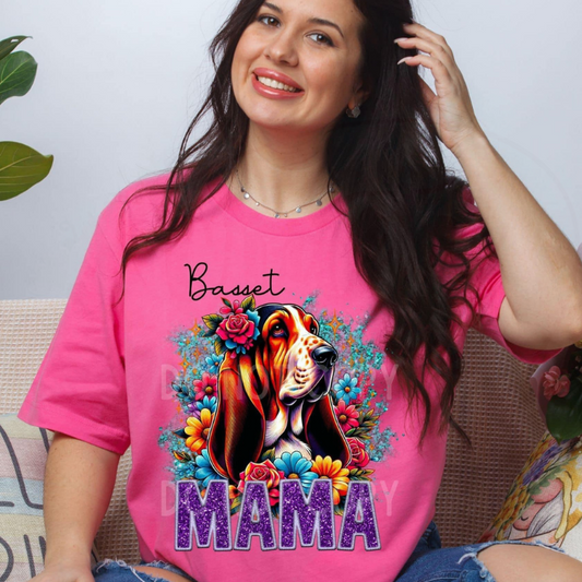 Bassett Dog Mama Faux Glitter Tee