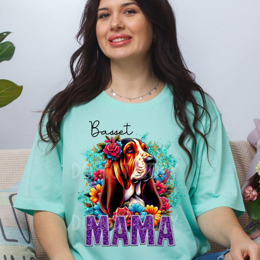 Bassett Dog Mama Faux Glitter Tee