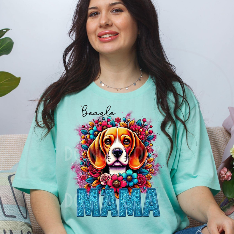 Beagle Dog Mama Faux Glitter Tee