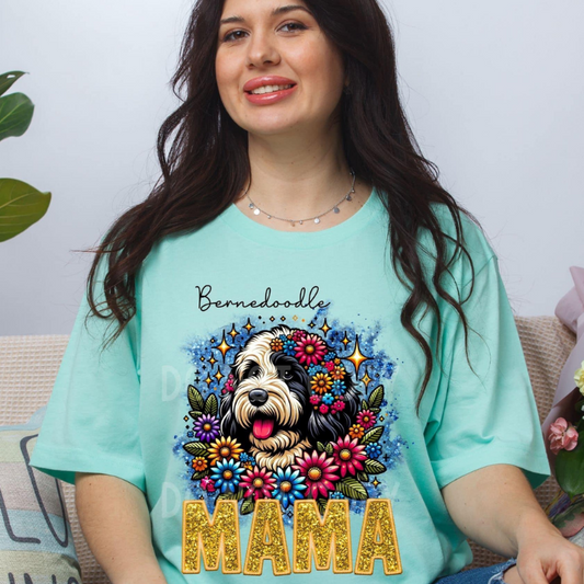 Bernadoodle Dog Mama Faux Glitter Tee