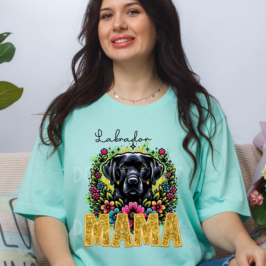 Black Labrador Dog Mama Faux Glitter Tee