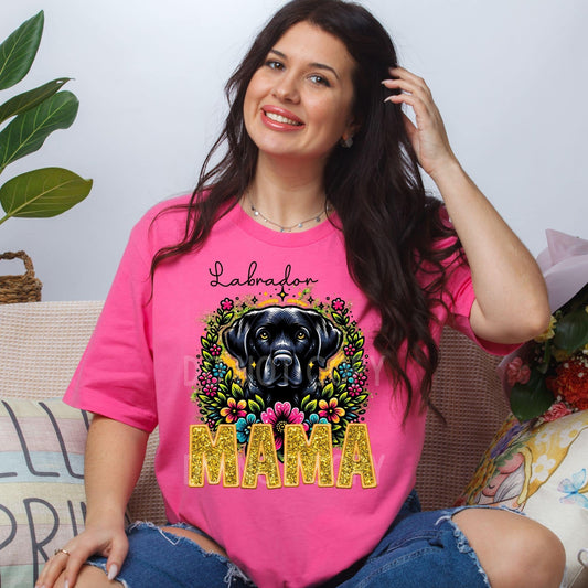 Black Labrador Dog Mama Faux Glitter Tee