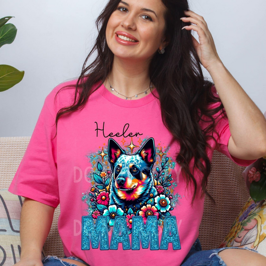Blue Heelen Dog Mama Faux Glitter Tee