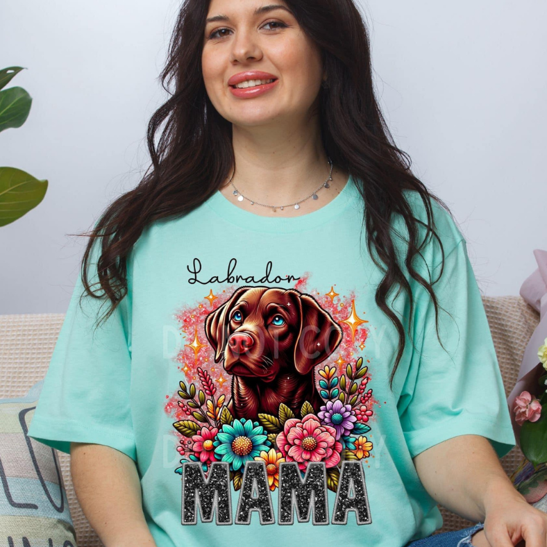 Chocalate Labrador Dog Mama Faux Glitter Tee