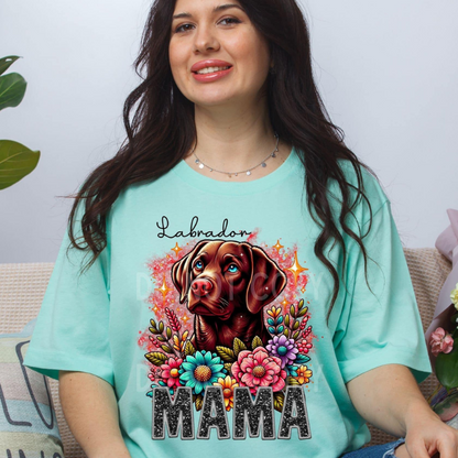 Chocalate Labrador Dog Mama Faux Glitter Tee