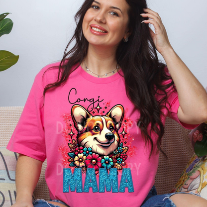 Corgi Dog Mama Faux Glitter Tee