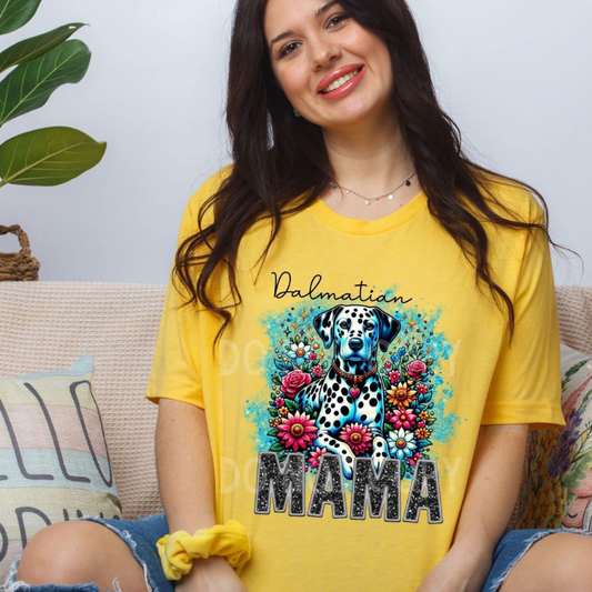 Dalmation Dog Mama Faux Glitter Tee