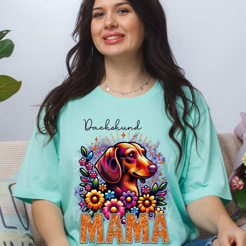 Dashahund Dog Mama Faux Glitter Tee