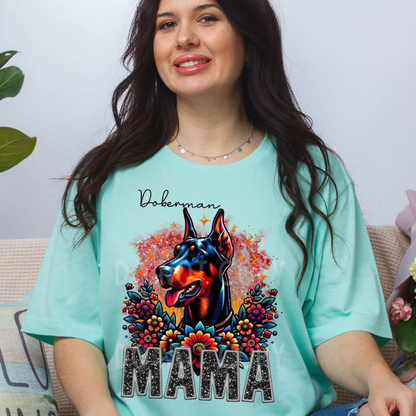 Doberman Dog Mama Faux Glitter Tee