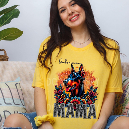 Doberman Dog Mama Faux Glitter Tee
