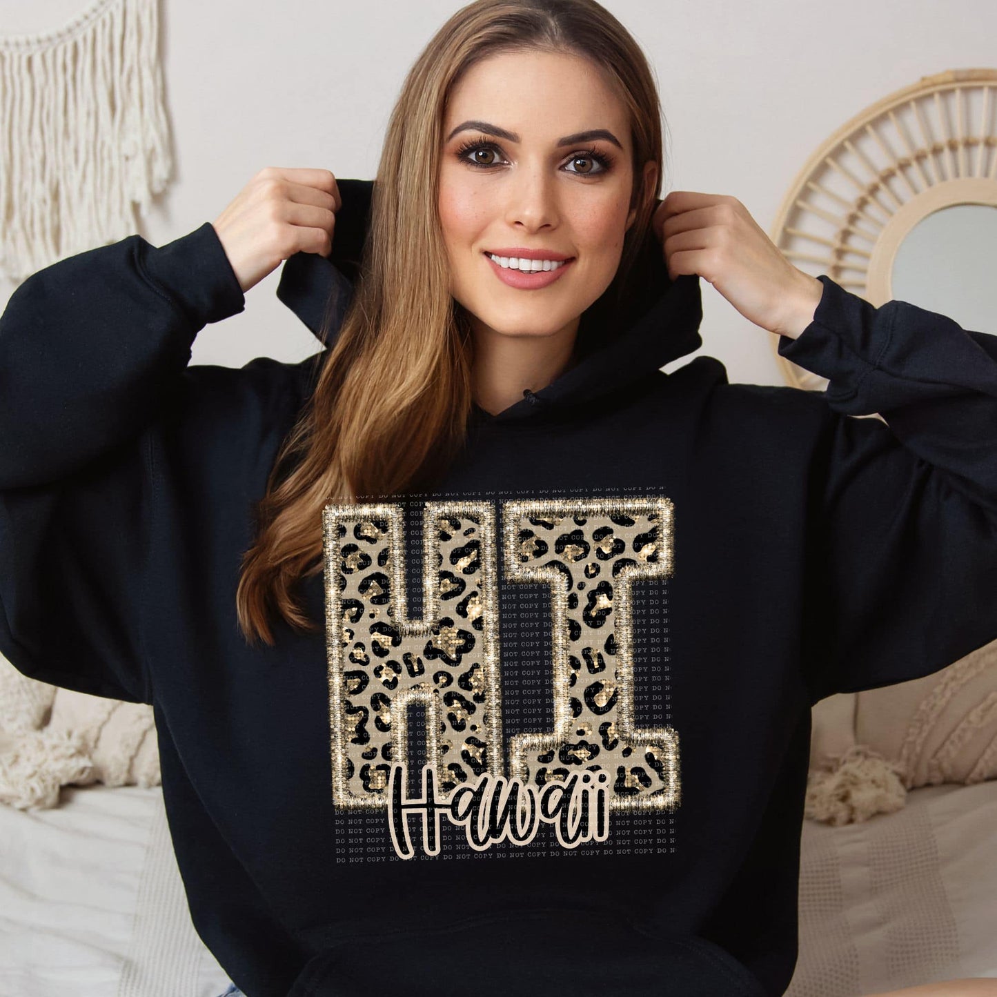 Faux Embroidered Cheetah Alabama - Kansas Hoodie