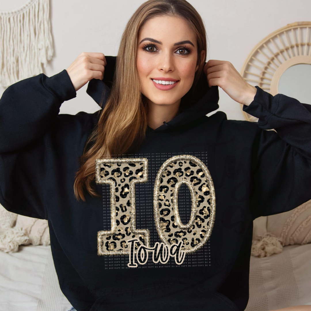 Faux Embroidered Cheetah Alabama - Kansas Hoodie