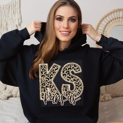 Faux Embroidered Cheetah Alabama - Kansas Hoodie