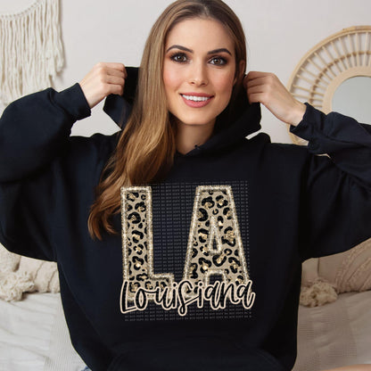 Faux Embroidered Cheetah Alabama - Kansas Hoodie