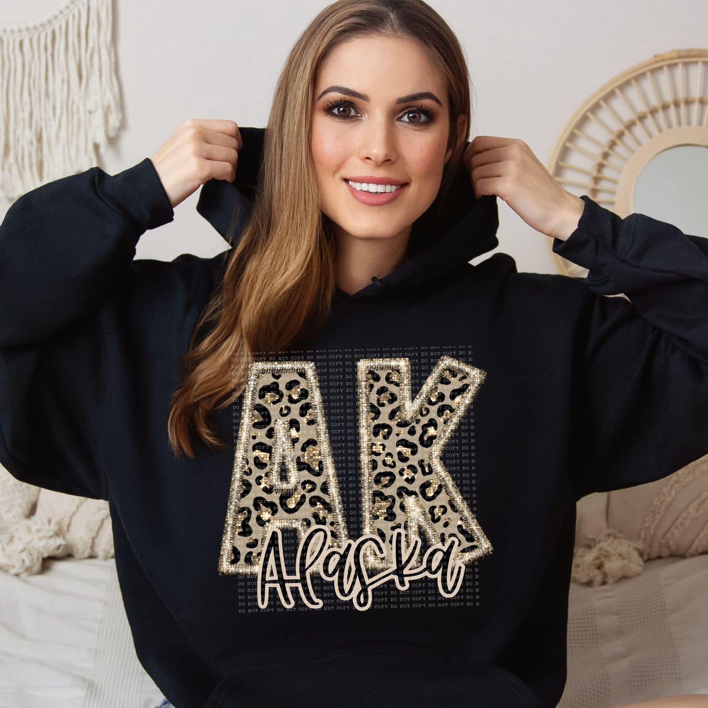 Faux Embroidered Cheetah Alabama - Kansas Hoodie