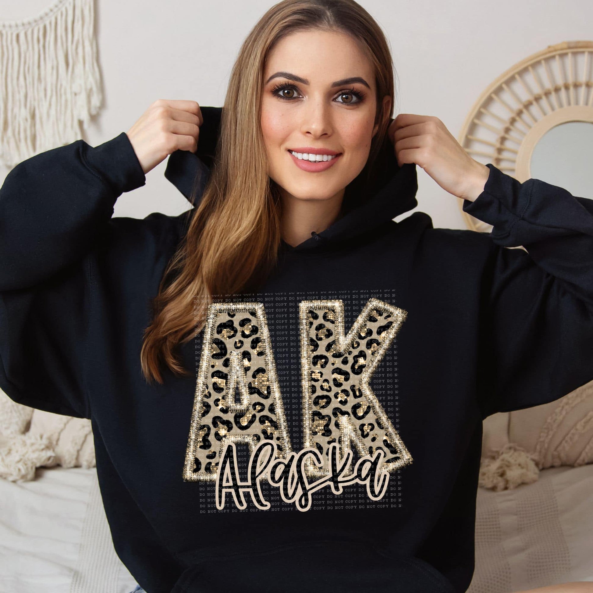 Faux Embroidered Cheetah Alabama - Kansas Hoodie