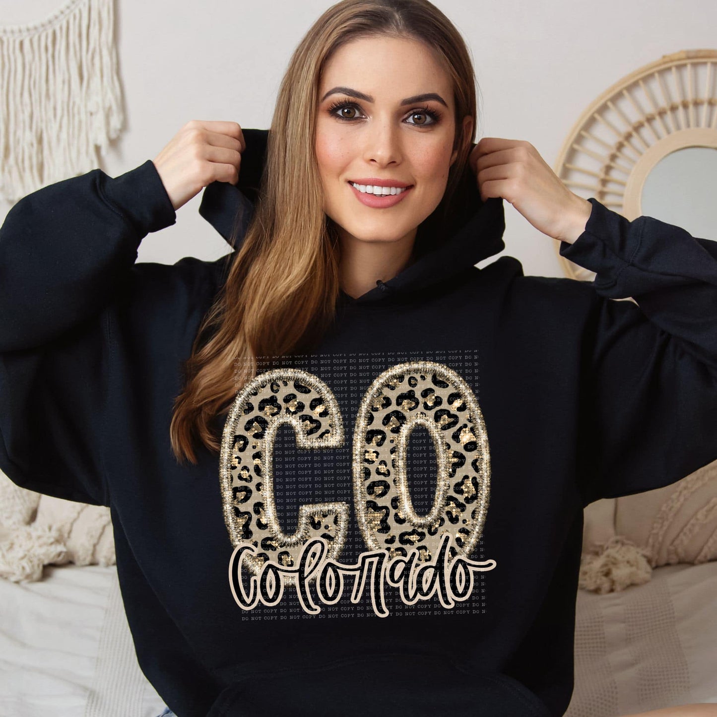 Faux Embroidered Cheetah Alabama - Kansas Hoodie