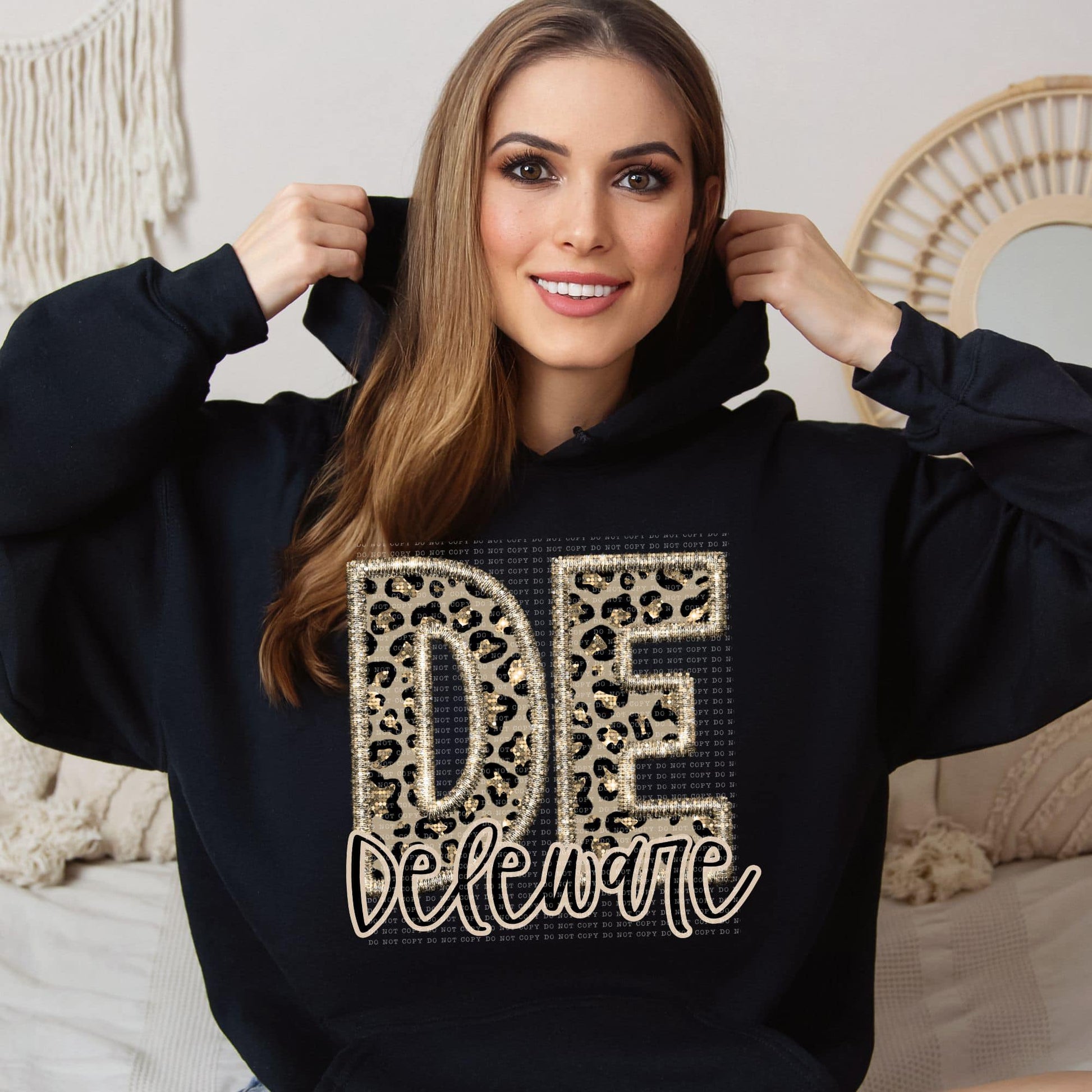Faux Embroidered Cheetah Alabama - Kansas Hoodie