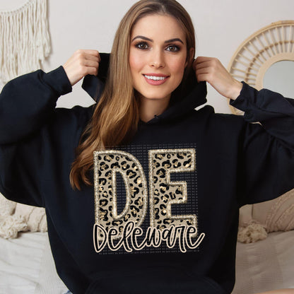 Faux Embroidered Cheetah Alabama - Kansas Hoodie