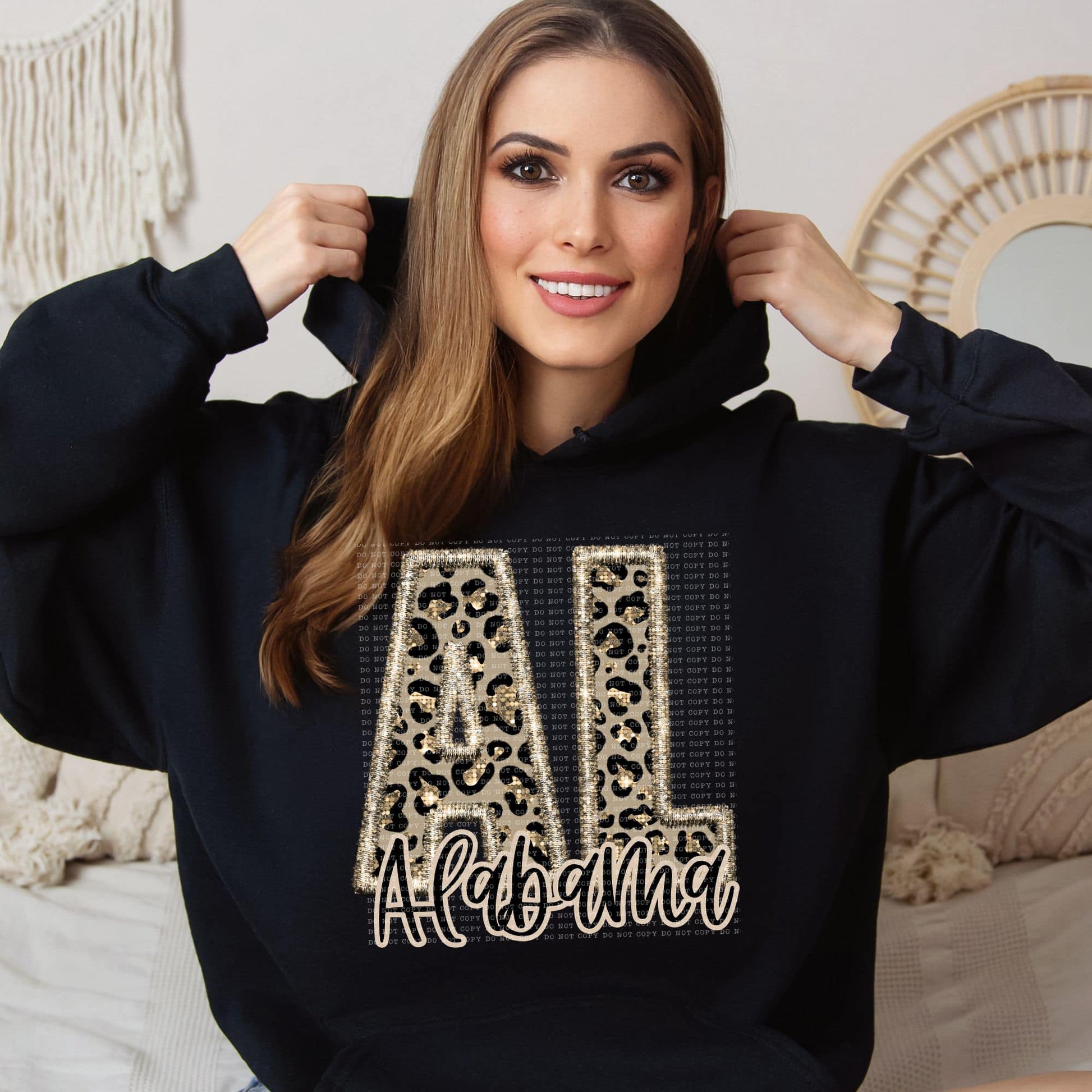 Faux Embroidered Cheetah Alabama - Kansas Hoodie