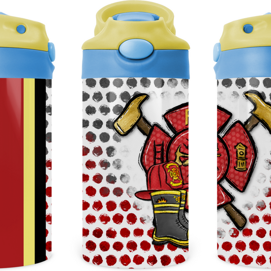 Fire Fighter Badge Kids 12 oz Water Bottle Flip Top