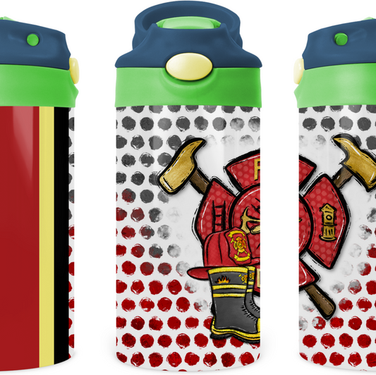 Fire Fighter Badge Kids 12 oz Water Bottle Flip Top