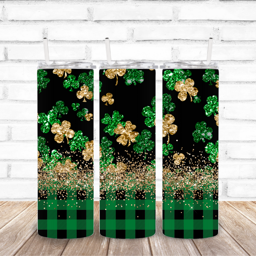 Gold Shamrock Glitter Effect Drink Tumbler