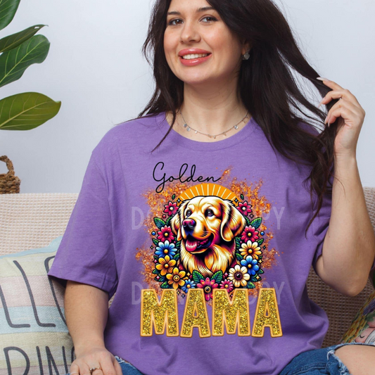 Golden Retriever Dog Mama Faux Glitter Tee