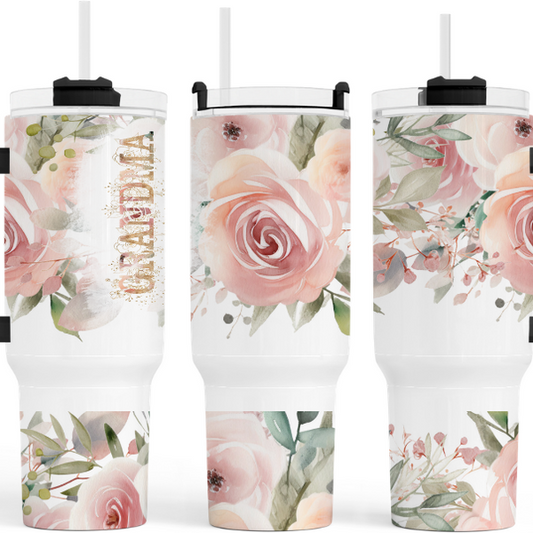 Grandma Pink Roses 40 oz Tumbler