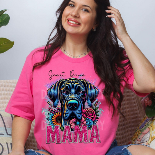 Great Dane Dog Mama Faux Glitter Tee