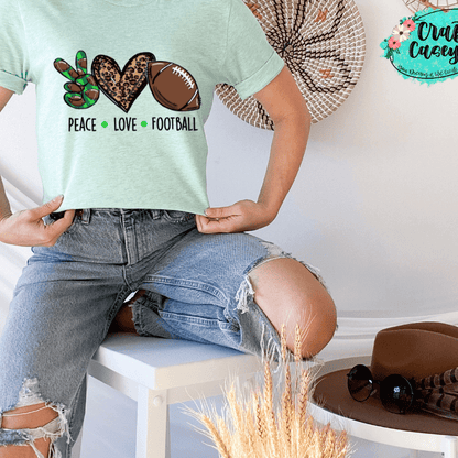Green Peace Love Leopard Football Women's-Unisex T-shirt.