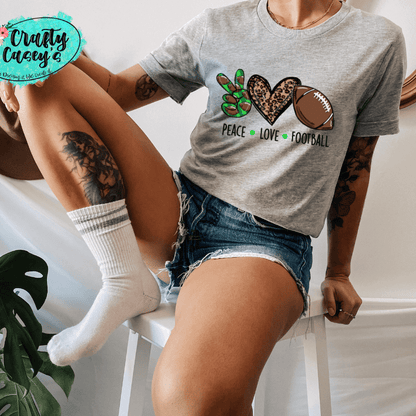 Green Peace Love Leopard Football Women's-Unisex T-shirt.