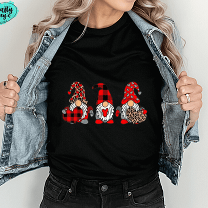 Heart Love Plaid Cheetah Gnomes Valentines Tee