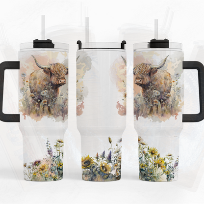 Highland Sunflower Cow 40 Oz. Tumbler