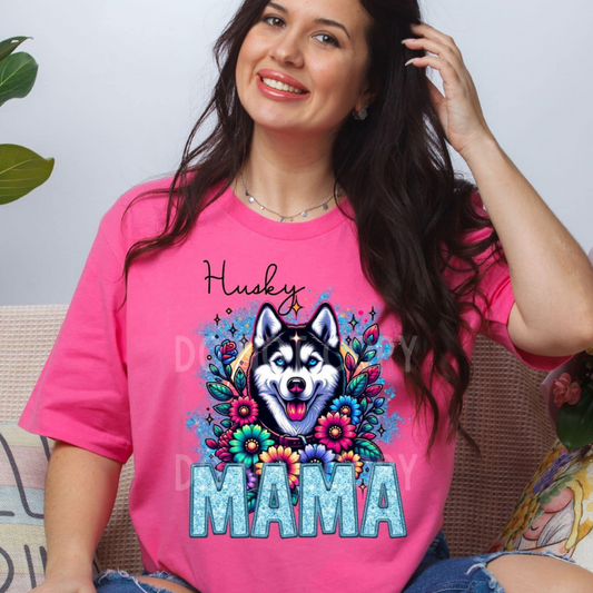 Husky Dog Mama Faux Glitter Tee
