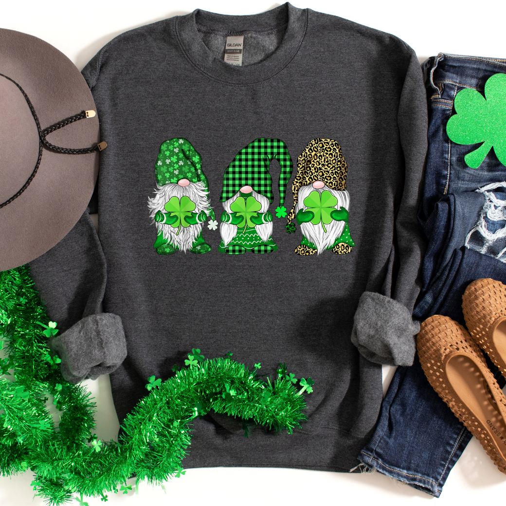 Leopard Cheetah Green Gnomes- Saint Patrick's Sweatshirts