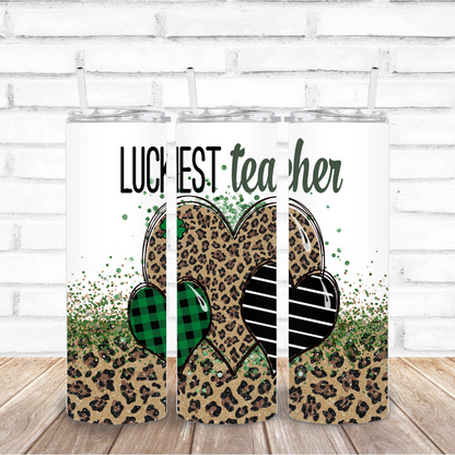 Luckiest Teacher Cheetah Heart Tumbler