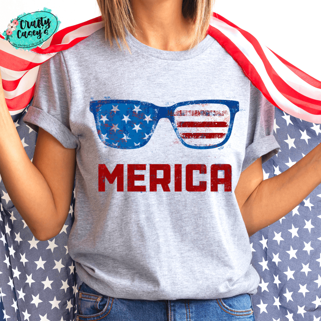 Merica Sunglasses Patriotic Graphic Shirt by Crafty Casey's